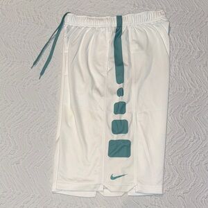 Boy’s Nike Elite Stripe Dri-Fit White and Teal Basketball Shorts EUC XL